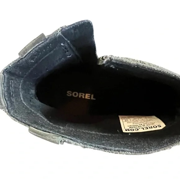 Sorel Lolla grey‎ leather and suede heeled ankle boots SZ 7 - Picture 9 of 10